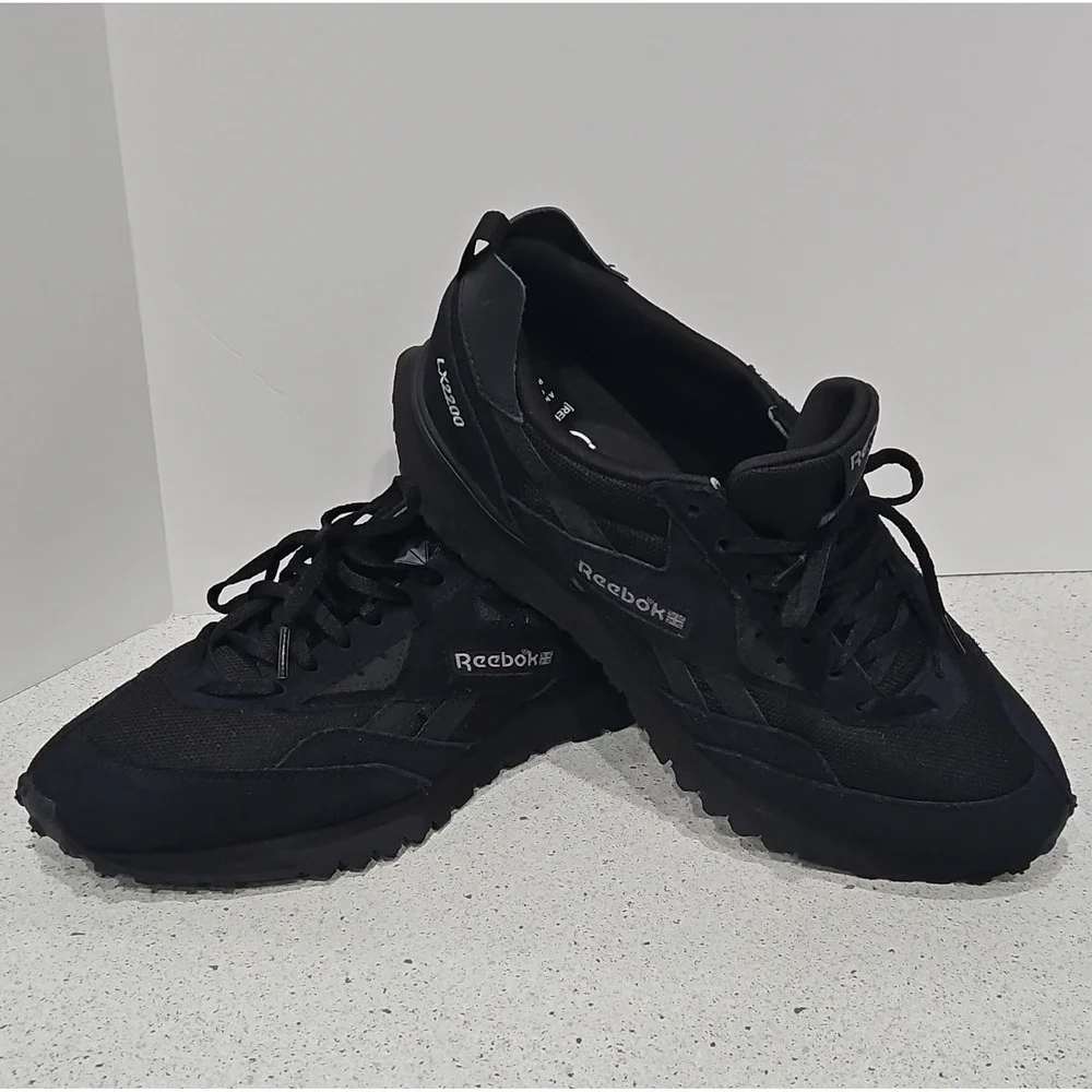 Reebok LX2200 Mens Black Suede Mesh Running Shoes Sneakers GY1532 Size 12